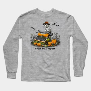 write edit repeat Halloween Cat Long Sleeve T-Shirt